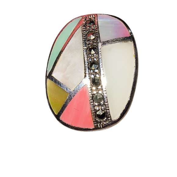 Vintage Marsala Signed MOP Shell, Marcasite & Sterling Silver Pendant - Picture 1 of 9